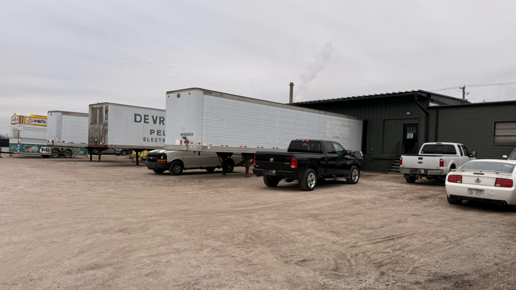 Trailers and vehicles parked